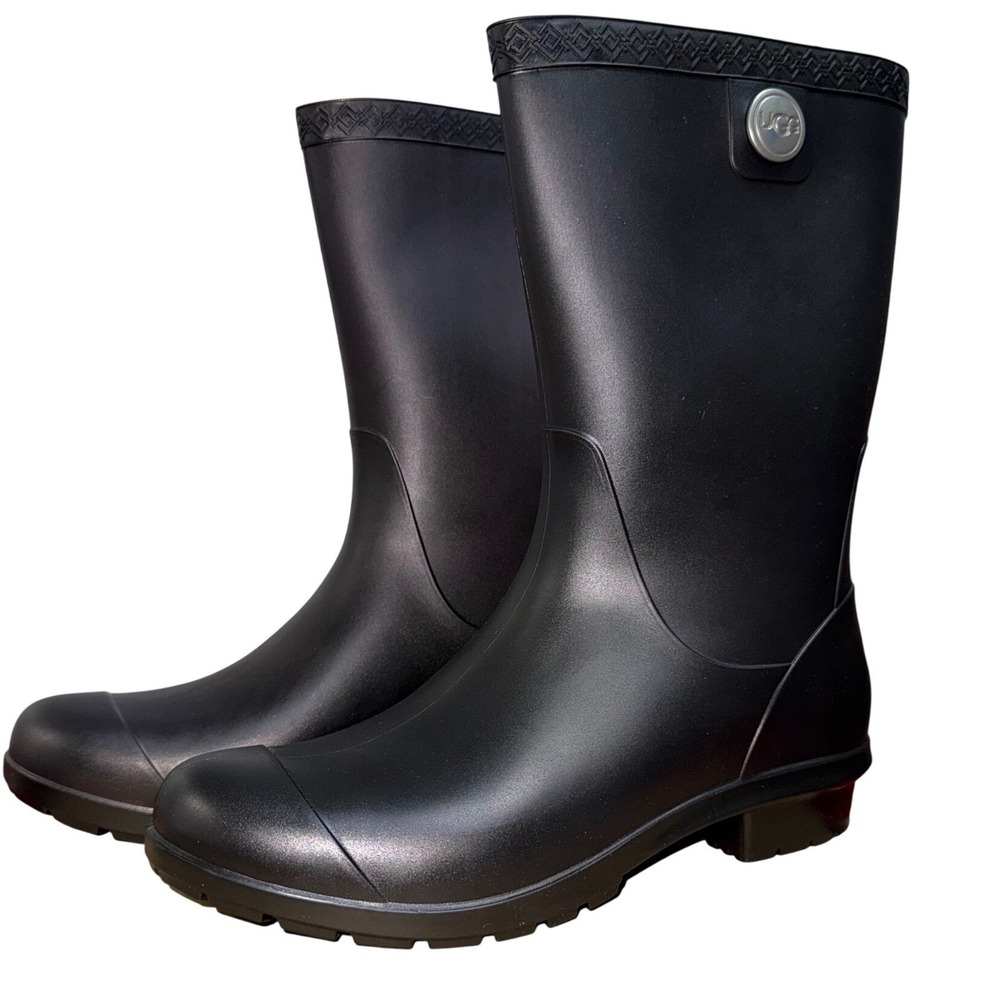 UGG Sienna Matte Rain Boots Black Waterproof Rubber Lamb Lining 1100510 NWB